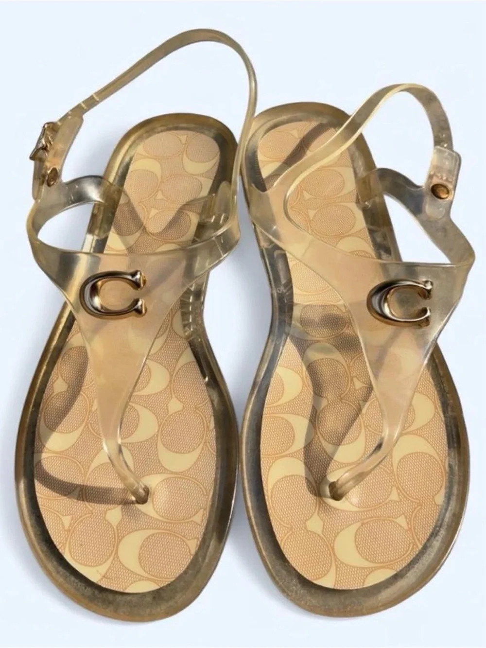 Coach Natalee Clear Jelly Thong Sandals in Gold-Tone